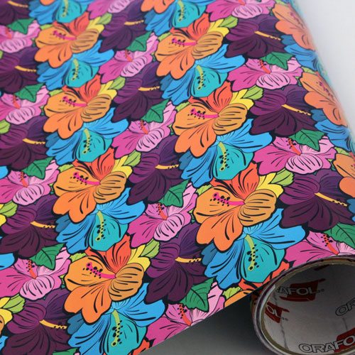 Printed pattern permanent vinyl Hibiscus Floral Print 12" x 12" Sheet