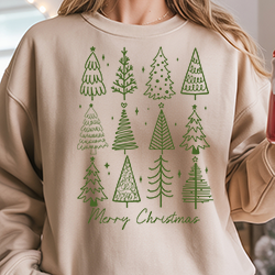 Press Ready Transfer - Merry Christmas Doodle Trees - Adult