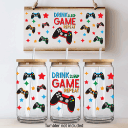 Press Ready UV DTF Decal - 16oz Wrap - Drink, Sleep, Game, Repeat