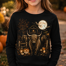 Press Ready Transfer - Highland Cow Haunted Homestead - Youth