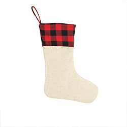 Stocking - Smooth Burlap with Red and Black Buffalo Plaid Top