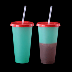 Color Changing Tumbler with Lid and Straw - Green to Dark Purple