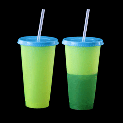 Color Changing Tumbler with Lid and Straw - Neon Yellow to Green
