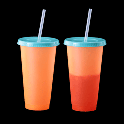 Color Changing Tumbler with Lid and Straw - Orange to Red