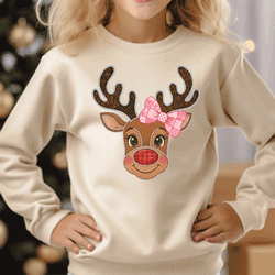 Press Ready Transfer - Patchwork Reindeer with Bow - Youth