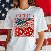 Press Ready Transfer - Patriotic Cherries with Coquette Bow