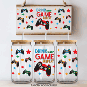 Press Ready UV DTF Decal - 16oz Wrap - Drink, Sleep, Game, Repeat