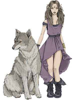 Elf Girl with Wolf