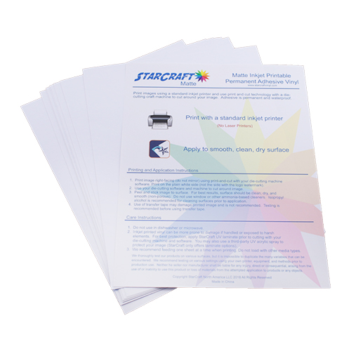 StarCraft Matte Inkjet Printable Vinyl 10 Pack 8.5" x 11" Sheets 
