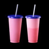 Color Changing Tumbler with Lid and Straw - Soft Pink to Dark Pink